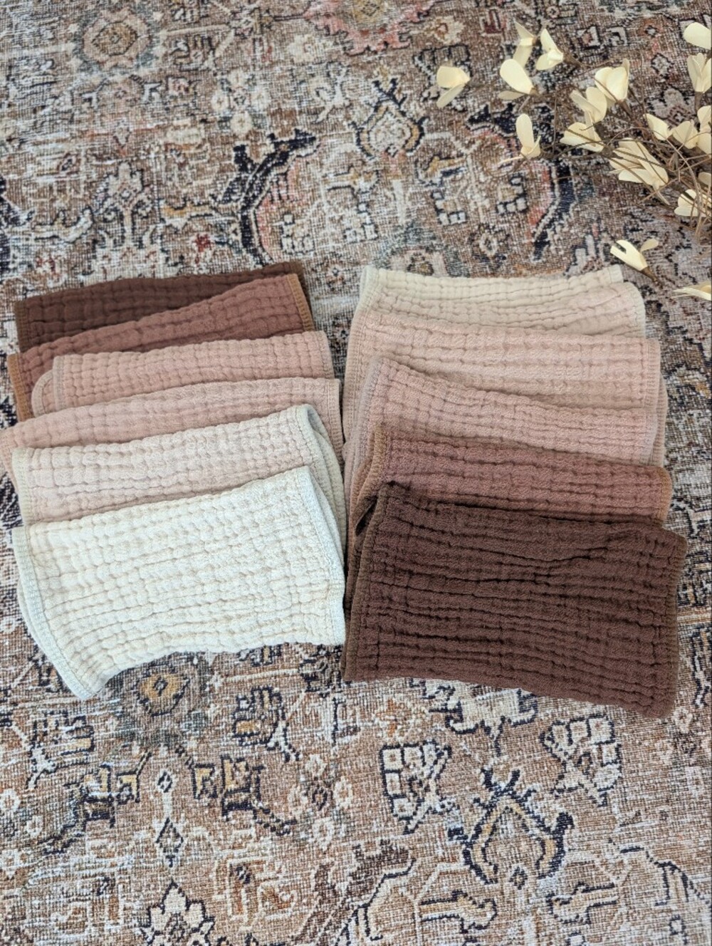 Set of 12 Beige Mom Muslin burp cloths